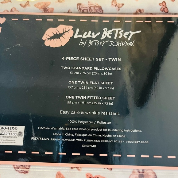 Luv Betsey by Betsey Johnson 4 Piece Twin Size Sheet Set Butterfly Fun - Picture 8 of 10